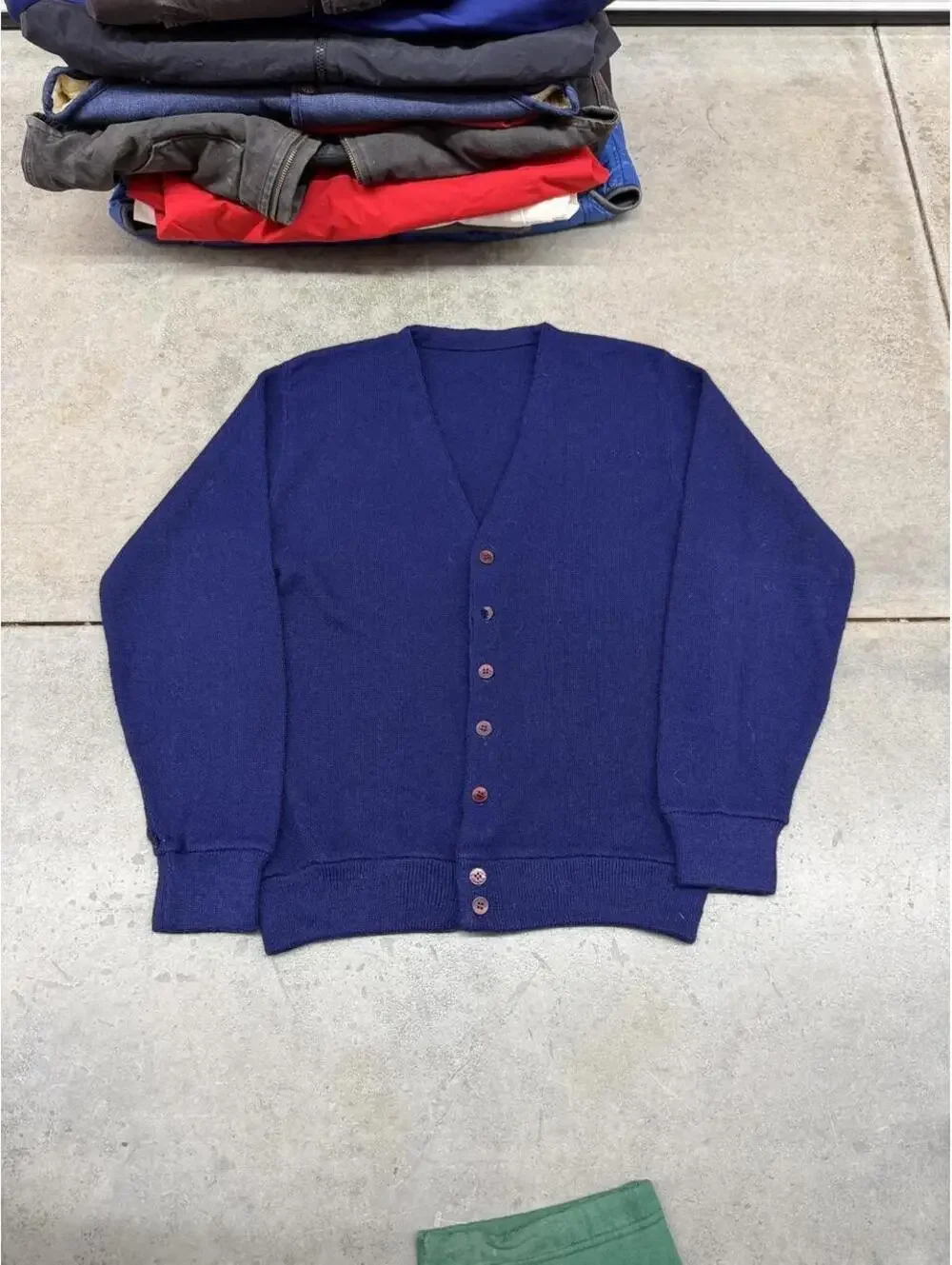 vintage navy blue cardigan made in usa knit sweater size medium